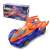 Remote control transforming car toy, turns into a flying dinosaur, with lights and sounds, blue and orange