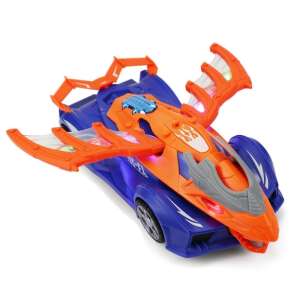 Remote control transforming car toy, turns into a flying dinosaur, with lights and sounds, blue and orange - Nonbrand Kids's play car