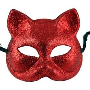 Red glitter cat mask for kids, perfect for parties and costumes - Dressing Accessory