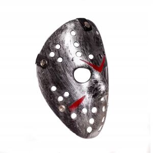 Friday the 13th Jason Voorhees mask, adult horror costume accessory, angled view - Dressing Accessory