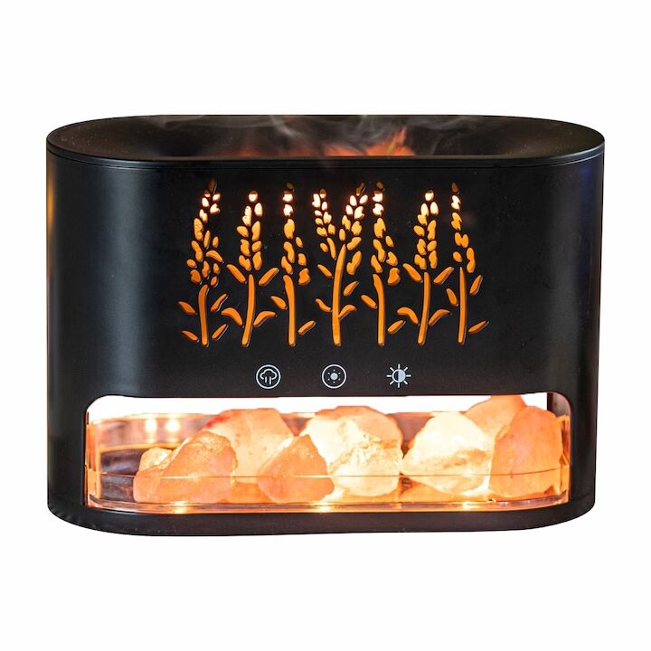 Electric Aroma Diffuser with Salt Crystals and LED Lighting, Fireplace Design