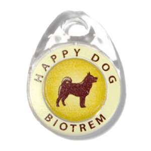 Happy Dog Biotrem dog tag, yellow with brown dog silhouette - Health Support Device