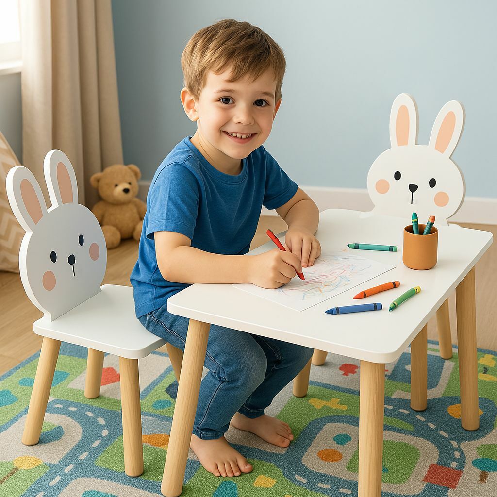 Pepita fa Gyerekasztal székekkel - Nyuszi - fehér-barna