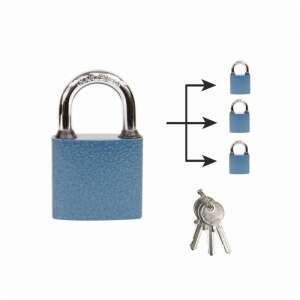 Oval padlock with 4 keys, blue, 38mm, HARDENED, SU - Padlock