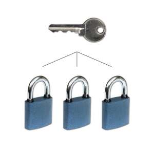 Set of 3 blue padlocks with one key, RV.OVAL.38.SET3 - Padlock