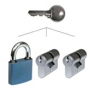 RV.EO.OVAL.SET1+2 padlock set with 2 cylinder inserts, blue padlock, nickel cylinder inserts, 6 keys included - Safety