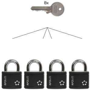 Set of 4 black Apollo padlocks with 8 keys - Padlock