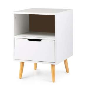 White bedside table with drawer and shelf, 40x30x48cm, BC-04 - Furniture