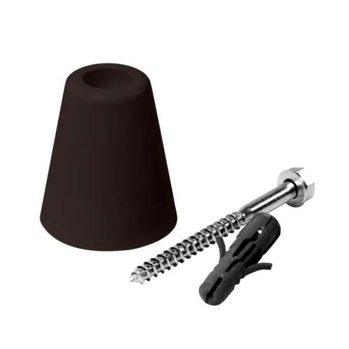 Black rubber door stop with mounting screw and dowel