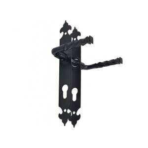 Black door handle with twisted design, 72mm rose, ROMANCE brand - Door Knobs & Handle