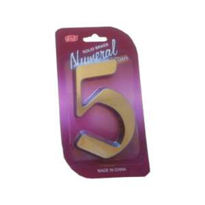 Brass house number 5, 125mm, solid brass, made in China - House Number Plate