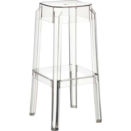 Átlátszó bárszék, rakásolható, átlátszó akril, modern design, konyhai pult magasság, 75 cm magas, Fox 10130071 - Bárszék