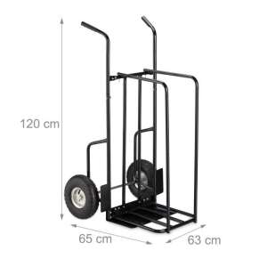 Tűzifa kocsi kerekekkel, fekete fém tűzifa hordozó, tűzifa szállító kocsi, 120cm magas, 63cm széles, 65cm mély - Tűzifa állvány