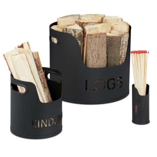 Fém Tűzifa Tároló Szett - 3 db - Matt Fekete