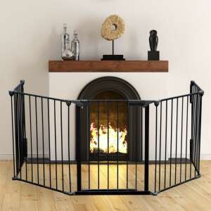 Fekete acél kandalló védőrács ajtóval, XL méret, nagy kandallókhoz alkalmas - Kandalló & Kályha