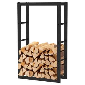Toboli tűzifatároló állvány tűzifával, fekete fém keret, 100x25x60cm - Tűzifa állvány