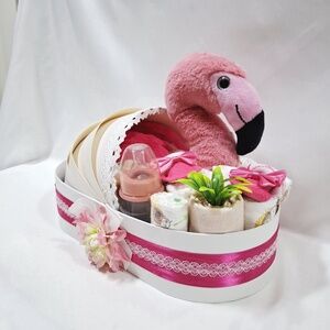 Flamingó bölcső pelenkatorta, babaváró, pelenkatorony (2-5kg), kelengye