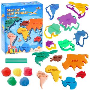 5-piece modeling clay set with world map box and continent shapes - Ramiz