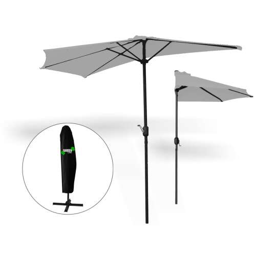 Grey half-round patio umbrella, 270 cm, with adjustable tilt and height, easy to open and close,  suitable for balcony or terrace