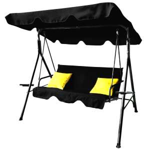 Black swing bed with lemon yellow decorative pillows and adjustable roof 39098873