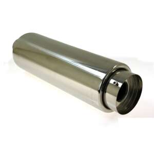 TurboWorks XTM-23 2,5" Sportdob exhaust muffler, stainless steel, angled view - TurboWorks