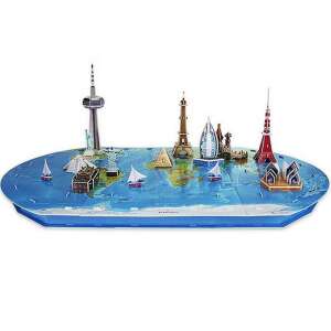 Puzzle 3D Harta Lumii cu Clădiri Famoase, 136 de piese, puzzle asamblat cu repere celebre - Puzzle 3D