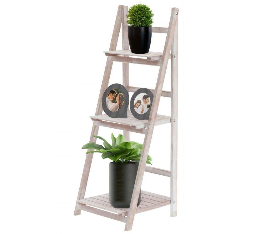 Рафт за съхранение, библиотека, тип стълба, сгъваем, дърво, 3 рафта, естествен, 42x39x109 см