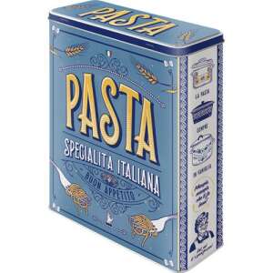 Pasta Specialita Italiana metal storage box, blue and white design with pasta and Italian text - Kitchen Storage Container