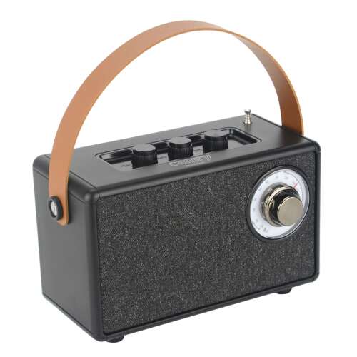 Camry CR1902b Bluetooth Retro Rádió FM-mel, fekete barna bőr fogantyúval, oldalnézet 