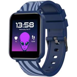 Smartwatch Canyon CNE-KW43 cu curea de silicon albastră și model zebră, afișând ora, ritmul cardiac și pașii - Canyon