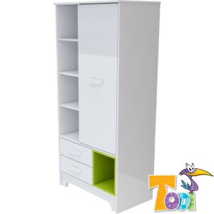 Todi Bianco fehér és zöld gyerekszekrény polcokkal és fiókokkal - Gyerek szekrény