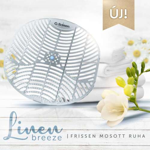 G-Screen Linen Breeze piszoár rács, frissen mosott ruha illatú, fehér virágokkal és törölközőkkel - WC illatosító