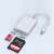 SD kártyaolvasó Type-C csatlakozóval, fehér, SD és Micro SD kártyahelyekkel, SD kártyákról adatok átvitelére USB-C porttal rendelkező eszközökre