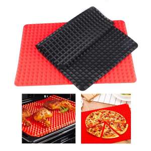 Covor de copt din silicon rosu si negru cu model piramidal, pentru copt, gratar si gatit, antiaderent, rezistent la caldura, reutilizabil, usor de curatat - Foi de copt rezistente la căldură