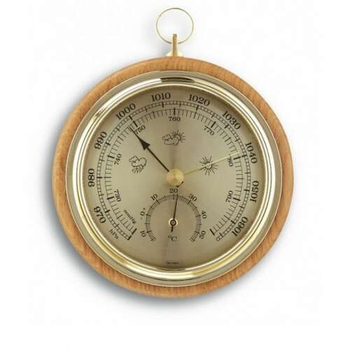 TFA Barométer 45.1000.05, klasszikus analóg barométer fa kerettel, légnyomást és hőmérsékletet mér