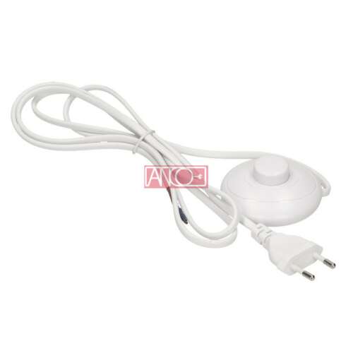 Fehér lábkapcsoló 2 méteres kábellel, lábpedál kapcsoló, be-ki kapcsoló, tápkábel, elektromos kábel, hosszabbító kábel, 230V, 2.5A