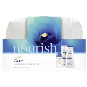 Dove Nourish Favorites Beauty Bag Gift Set with Medium Wash Bag, includes Dove Deeply Nourishing Body Wash, Dove Essential Care Body Lotion, Dove Original Deodorant - Dove