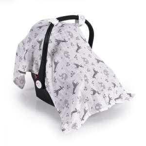 Cangaroo babakocsi takaró állatmintával, fehér alapon, fekete és szürke zsiráfokkal és elefántokkal, a babakocsi védelmére és stílusos megjelenéséhez - Babatakaró