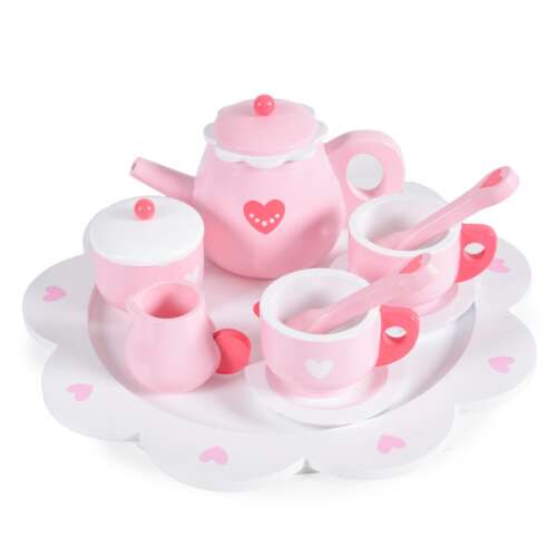 Moni Toys fa játék rózsaszín szív teás készlet, 12 darabos