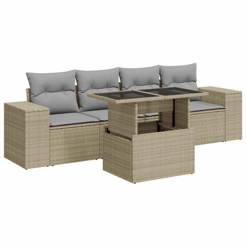 vidaXL 5 részes Polyrattan Kerti Ülőgarnitúra - Bézs 168160333 - Kerti ülőgarnitúra