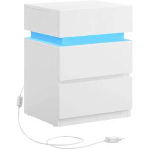 Biely nočný stolík s LED osvetlením a 3 zásuvkami - Nočné stolíky