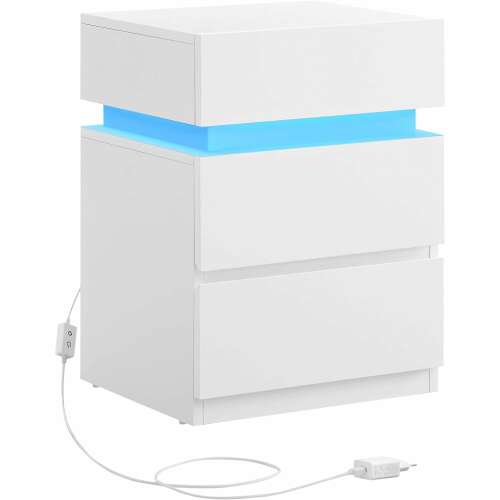 Bijeli noćni ormarić s LED rasvjetom i 3 ladice