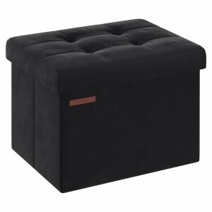 Baršunasti tabure s prostorom za pohranu,  31 x 41 x 31 cm, crni | SONGMICS