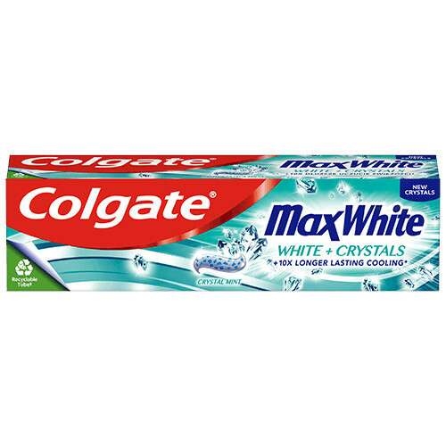 Colgate Max White Zahnpasta mit Kristallen, Kristallminze Geschmack, 75 ml Tube, für weißere Zähne und länger anhaltende Frische