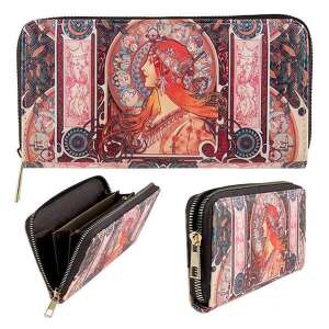 Mucha művészeti mintás nagy cipzáras női pénztárca - Mucha