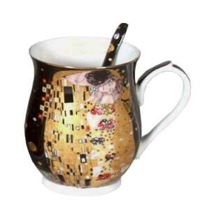 Klimt A csók porcelán bögre kanállal, 350 ml, fekete - Klimt