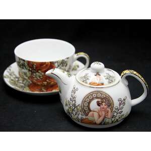 Mucha porcelán teás szett 1 személyre, Topáz mintával, teáskanna, csésze és csészealj - Mucha
