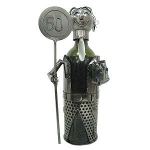 Fém bortartó állvány, 50. születésnapi ajándék, nyakkendős férfi táblával, vicces ajándék férfiaknak - Borospalack tartó