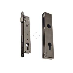 Metal door lock case with mortise lock, narrow, for gate, black - Door