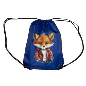 Kék húzózsinóros tornazsák róka mintával, tökéletes gyerekeknek - Tornazsák